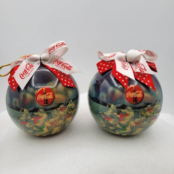 Vintage 1995 Coca-Cola® Polar Bears Christmas Ball Ornament Lot of 2 - Picture 1 of 8